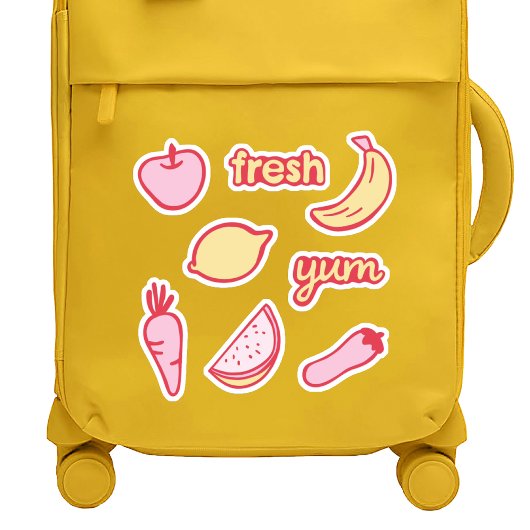 Zachte roze en gele fruit- en groentestickerset sticker