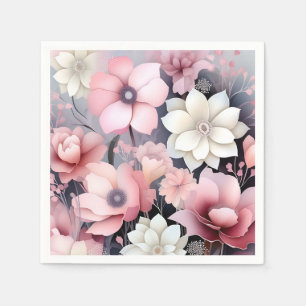 Zachte roze en grijze bloemen servet