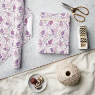 Zachte Roze en Paarse Sering Bloemmotief   Cadeaupapier