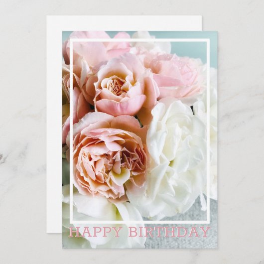 Zachte roze en witte rozen, verjaardagskaart bedankkaart (Voorkant / Achterkant)