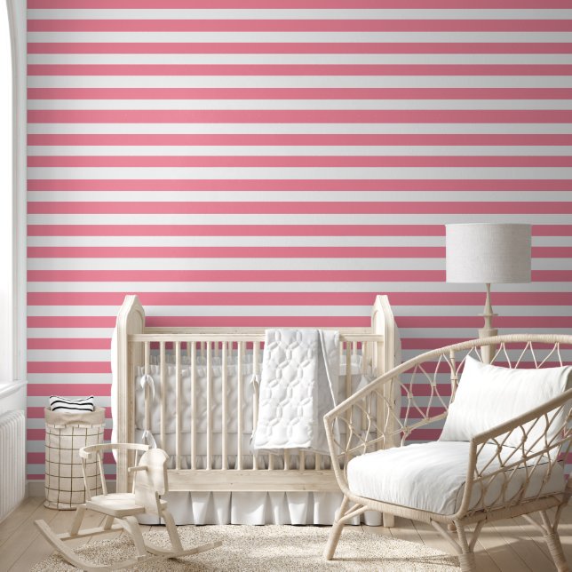 Zachte roze en witte strepen behang (Kinderen)