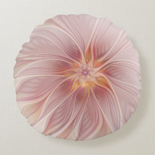 Zachte roze Floral Dream Abstracte fractale kunstb Rond Kussen