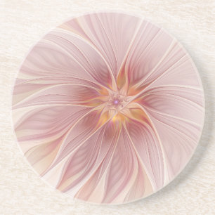 Zachte roze Floral Dream Abstracte fractale kunstb Zandsteen Onderzetter
