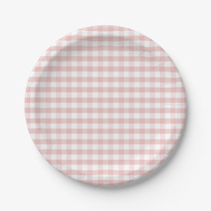 Zachte Roze Gingham Plaid Verjaardag Baby Shower Papieren Bordje