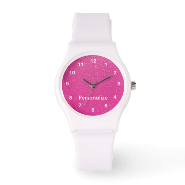Zachte roze Glitterprint Horloge (Voorkant)