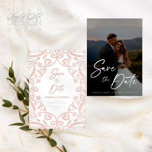Zachte Roze Gouden Glitter Bloem Sluiers Bruilofts Save The Date