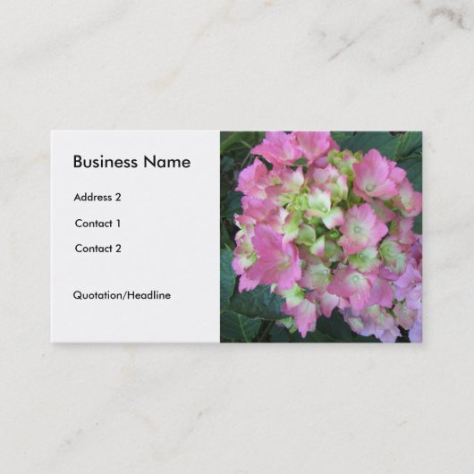 Zachte roze hydrangeas visitekaartje (Voorkant)