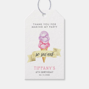 Zachte roze ijskroam Birthday Party Cadeaulabel
