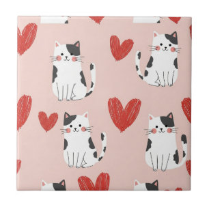 Zachte Roze Kawaii Katten & Harten Patroon (2) Tegeltje
