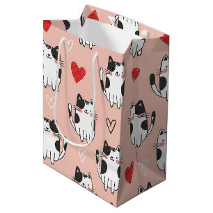 Zachte Roze Kawaii Katten & Harten Patroon (3) Medium Cadeauzakje