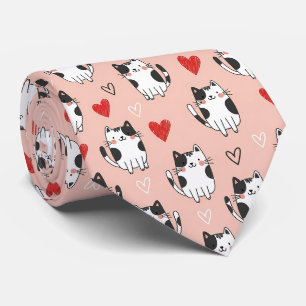 Zachte Roze Kawaii Katten & Harten Patroon (3) Stropdas