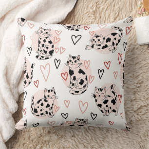 Zachte Roze Kawaii Katten & Harten Patroon (4) Kussen
