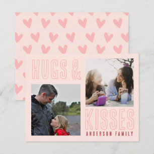 Zachte Roze Knuffels & Kusjes 2 Familie Foto Valen Feestdagenkaart