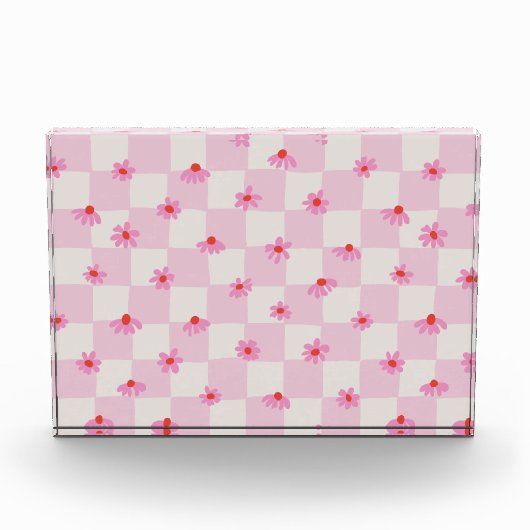 Zachte Roze Madeliefjes Schachboard Bloemmotief Fotoblokken (Voorkant)