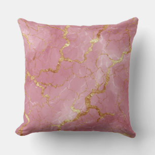 Zachte Roze Marmer Abstract met Glinsterend Goud Kussen