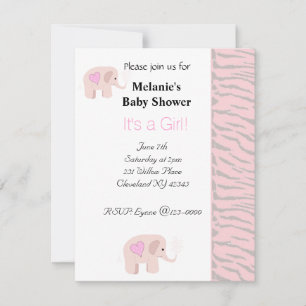 Zachte Roze Olifant Baby Shower Uitnodiging