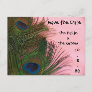 Zachte Roze Pauw Veren Save the Date Aankondigingskaart