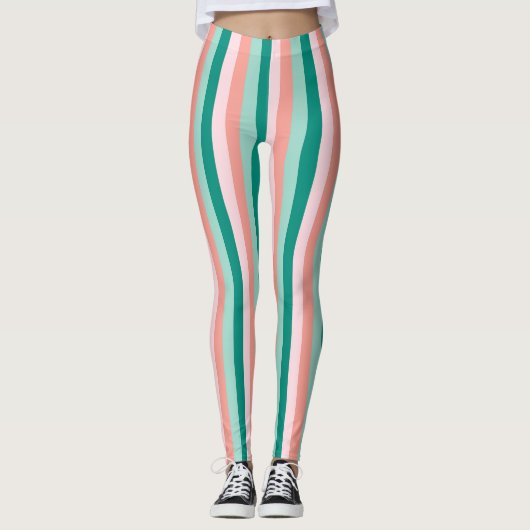 Zachte roze peach Amber Yucca en Arbor Green Pinst Leggings (Voorkant)