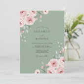 Zachte Roze Ranunculus Eucalyptus Bruiloft Kaart (Staand voorkant)