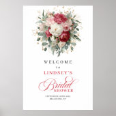 Zachte Roze Rode Bloemen Bruiloft Welcome Poster (Voorkant)