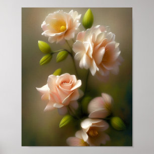 Zachte roze rozen bos poster