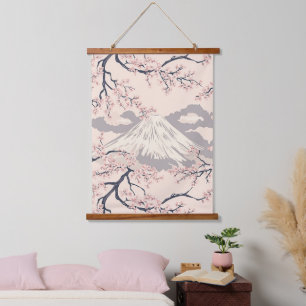 Zachte Roze Sakura Mount Fuji Schilderachtig Patro Hangend Wandkleed