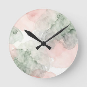 Zachte Roze Salie Groene Aquarel Abstract Patroon Ronde Klok