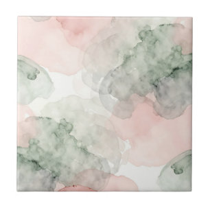 Zachte Roze Salie Groene Aquarel Abstract Patroon Tegeltje
