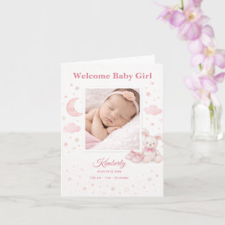 Zachte Roze Sterren & Maan Baby Geboorteaankondigi Kaart