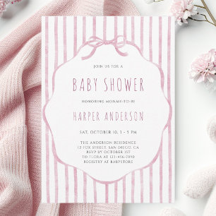 Zachte Roze Strepen met Frame Meisje Baby Shower Kaart