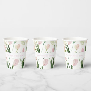 Zachte Roze Tulp Bruidsdouche Papieren Bekers