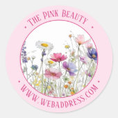 Zachte roze Waterverf wildflower promotie Ronde Sticker (Voorkant)