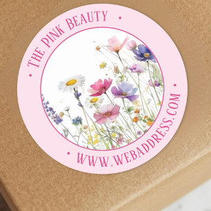 Zachte roze Waterverf wildflower promotie Ronde Sticker