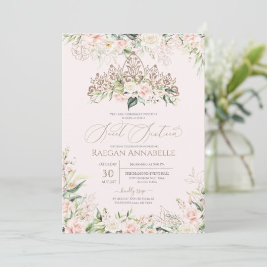 Zachte roze witte rozen Elegant Sweet 16-jarige ve Kaart (Staand voorkant)