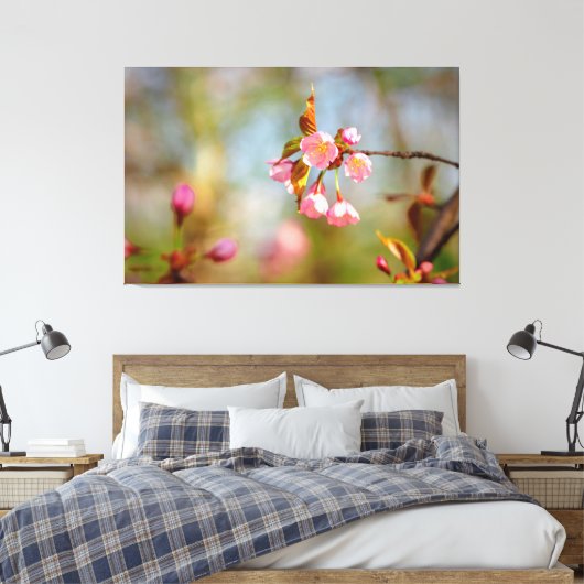 Zachte Roze Zachte Kersenbloesem in de Lente Canvas Afdruk (Insitu (Slaapkamer))