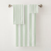 Zachte Sage Groene en Witte Ticking Streep Bad Handdoek (Insitu)