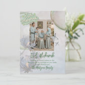Zachte Salie Bloemige Eid Mubarak Familie Fotokaar Feestdagenkaart (Staand voorkant)