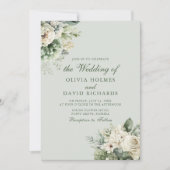Zachte Salie Groene Bloemige Elegante Trouw Uitnod Kaart (Voorkant)