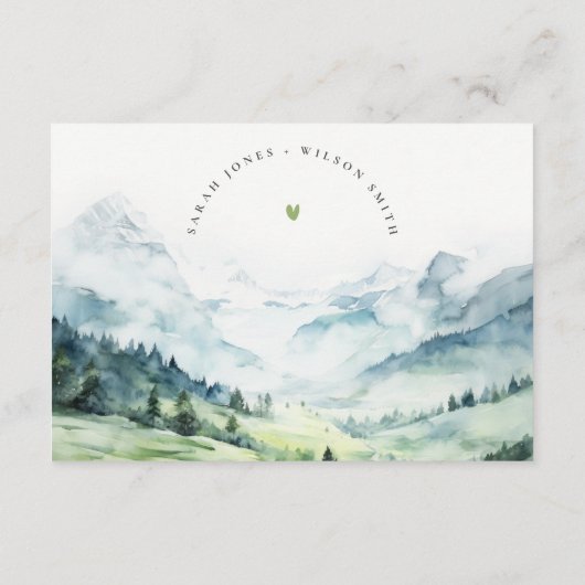 Zachte sneeuw berg landschap bruiloft receptie informatiekaartje (Achterkant)