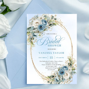 Zachte Stofachtige Blauwe Bloemrijke Script Bruilo Kaart