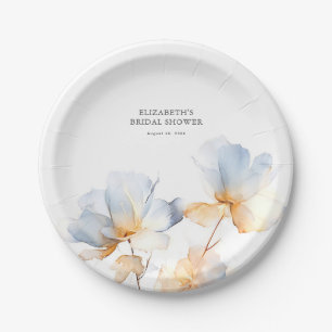 Zachte Stofachtige Blauwe en Gouden Bloemen Elegan Papieren Bordje