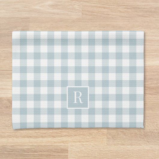 Zachte stoffige blauwe buffel check monogram theedoek