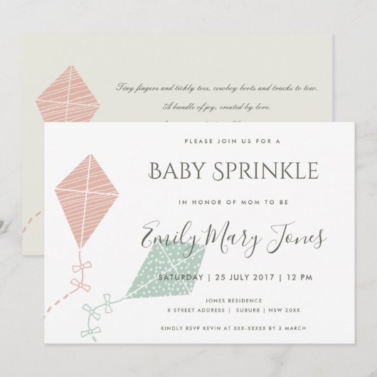 ZACHTE SUBTIEL ROZE BLAUWE VLIEGER BABY STROOIGOED KAART (Voorkant / Achterkant)