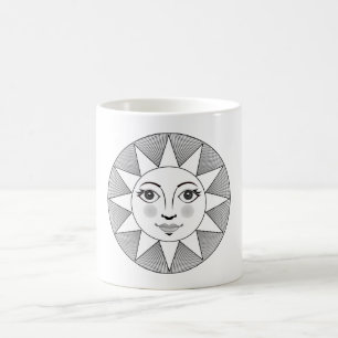 Zachte Sun Face Black en white Astronomy Symbol Koffiemok