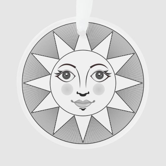 Zachte Sun Face Black en white Astronomy Symbol Ornament (voorkant)