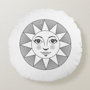 Zachte Sun Face Black en white Astronomy Symbol Rond Kussen
