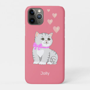 Zachte Tabby Poes & Hartjes op Roze iPhone 11 Pro Hoesje