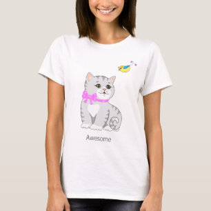 Zachte Tabby Poes Kitten & Kleine Vogel T-shirt