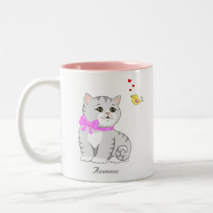 Zachte Tabby Poes op Witte Achtergrond Tweekleurige Koffiemok