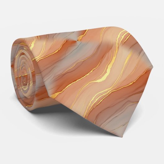 Zachte Taupe Verbrand Oranje Marmer Goud Stropdas (Opgerold)